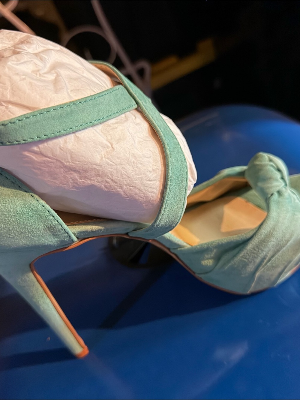 JustFab Mint Green Suede Knotted Stiletto Sandals